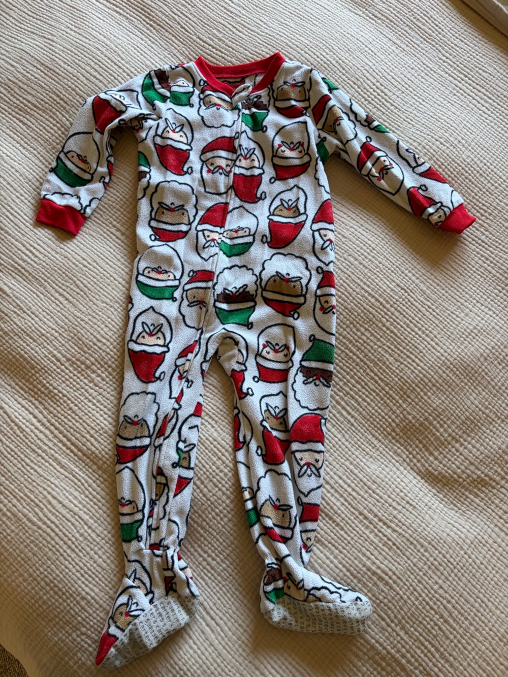Carter's White, Red & Black Santa Print Infant Footed Pajamas
